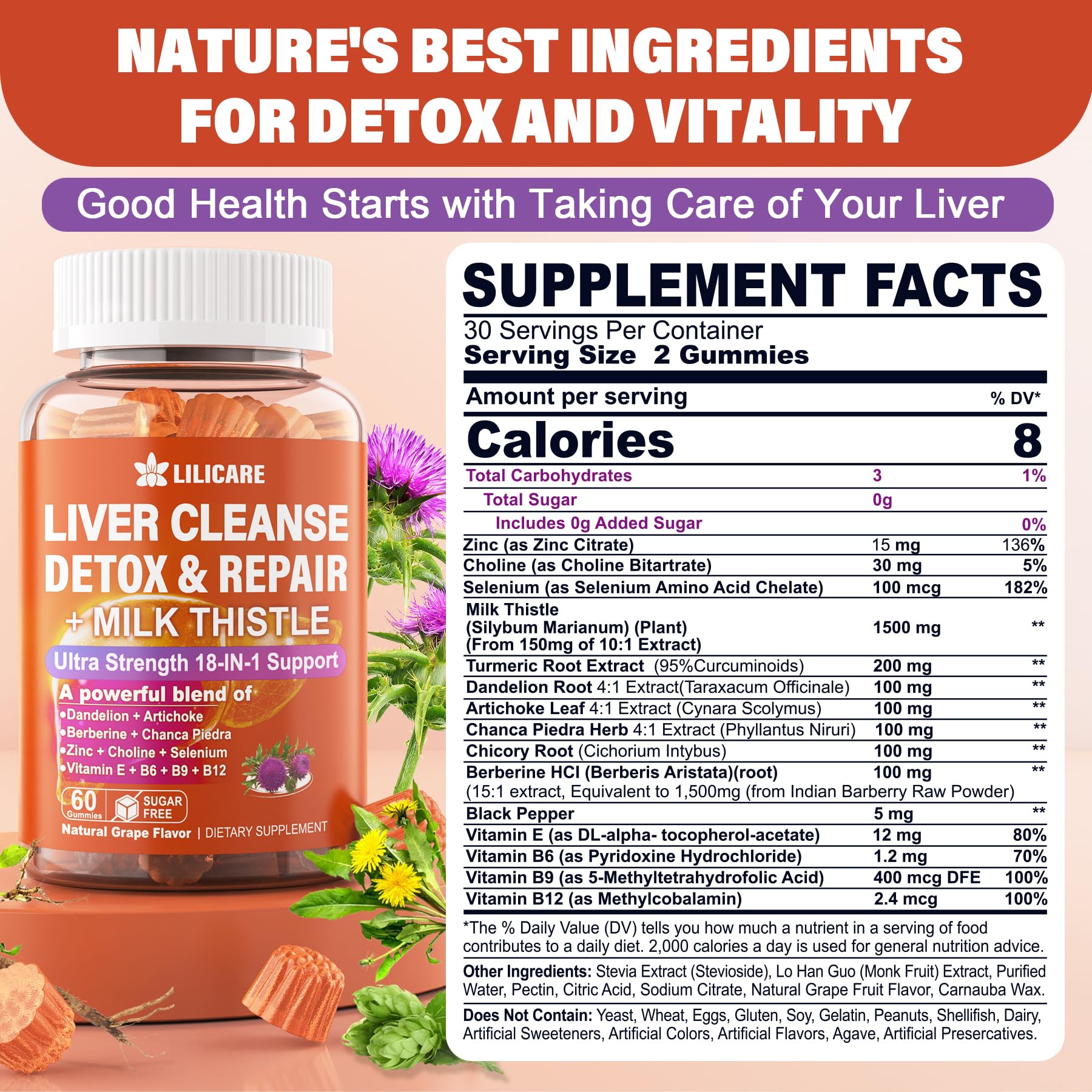 LILICARE gummies packshot highlighting the sugar-free Berberine-enhanced formula.