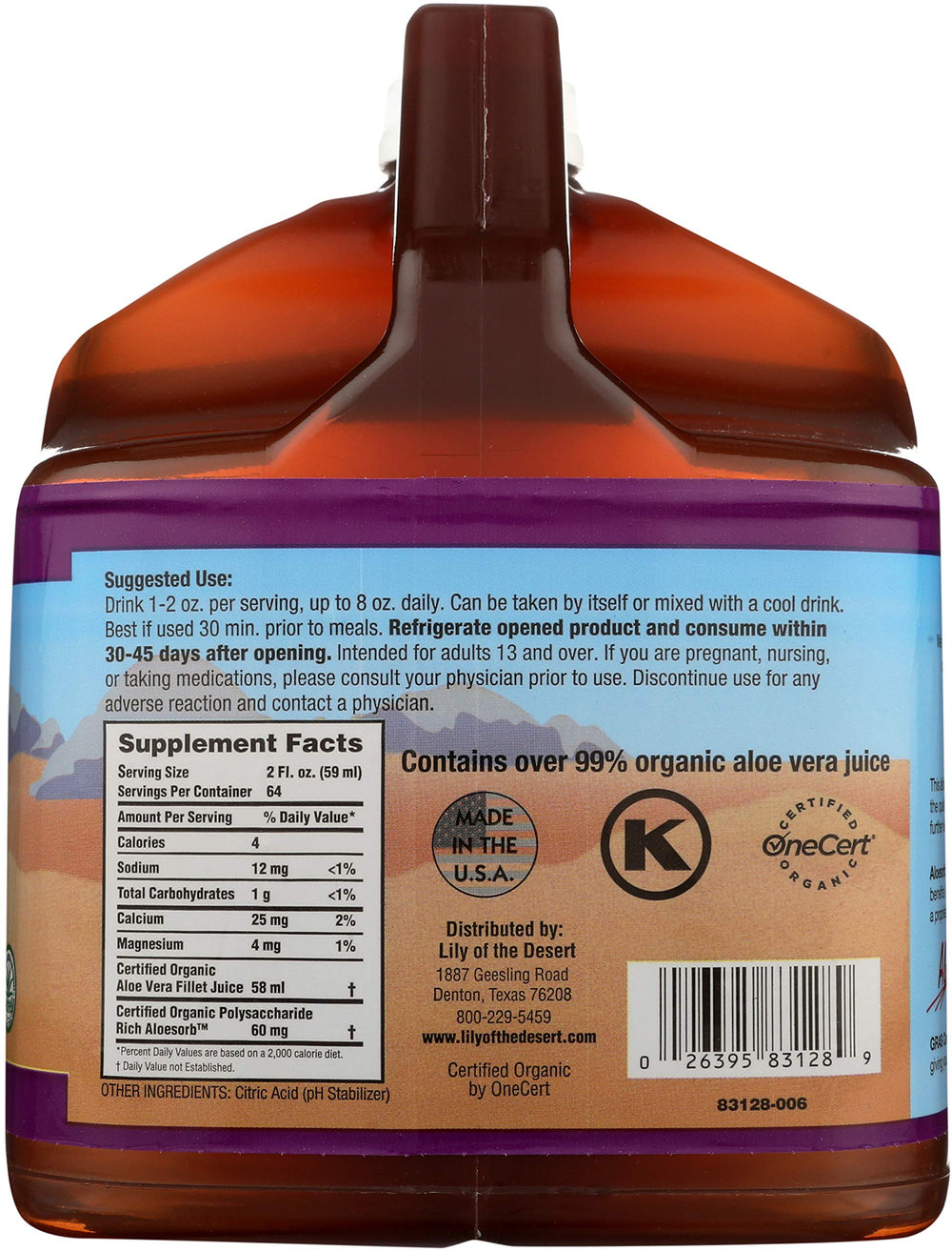 Front view of Lily of the Desert Aloe Vera Juice bottle