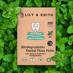 LILY & EDITH plant-based dental floss picks with mint flavor and straw-wheat handle