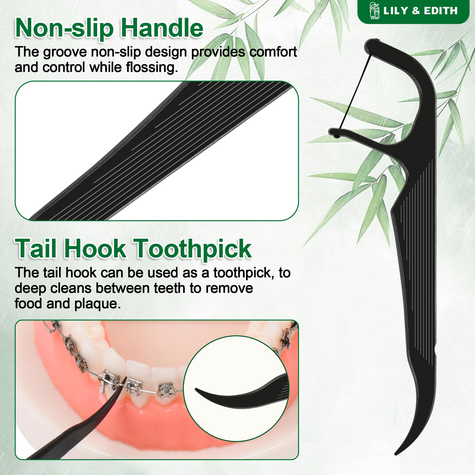 Bamboo charcoal handle orthodontic floss pick