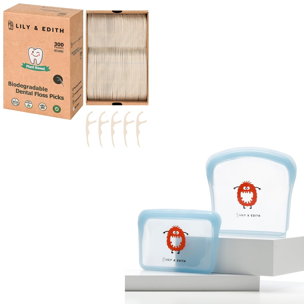 Lily and Edith plant-based floss picks with silicone bag set - main product image