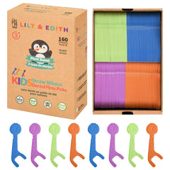 Penguin-shaped straw wheat kids flossers in colorful packaging