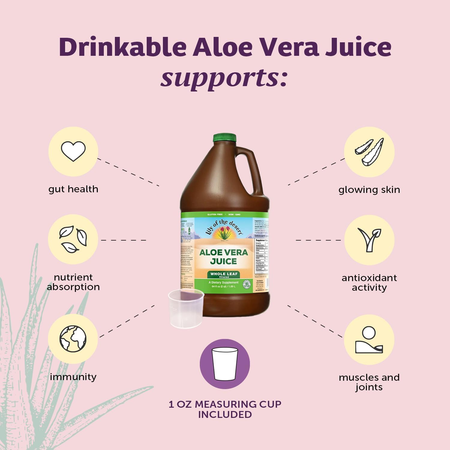 Pouring Lily Of The Desert Aloe Vera Juice into a glass