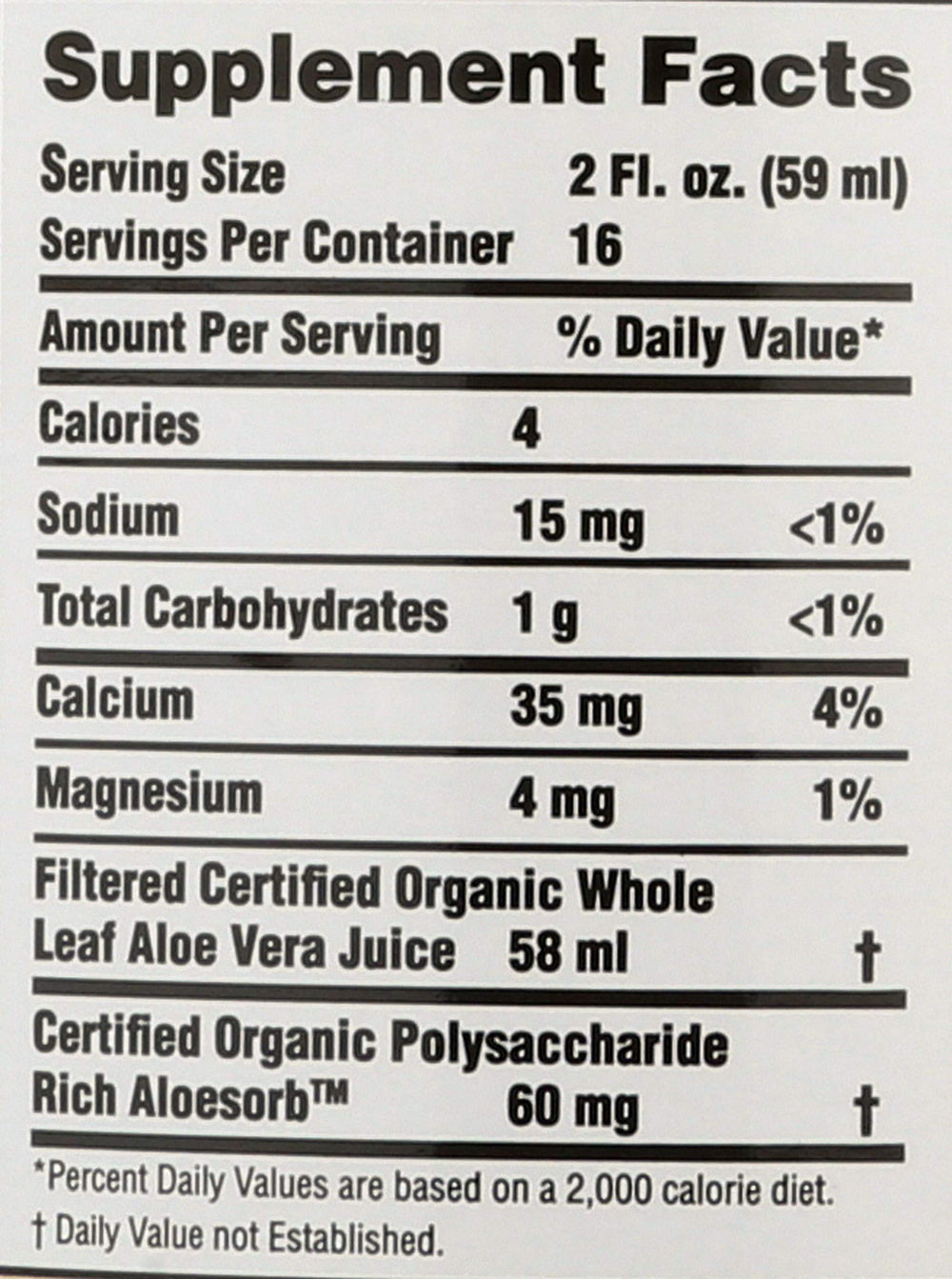 Back label with ingredients and certifications for Lily Of The Desert Aloe Vera Juice Whole Leaf 32 oz