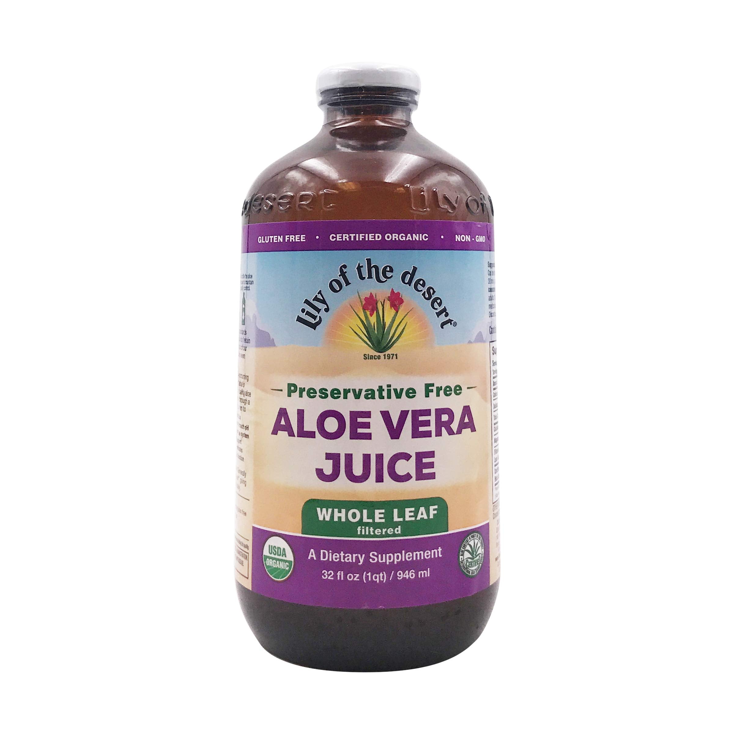 Front view of Lily Of The Desert Aloe Vera Juice Whole Leaf 32 oz bottle
