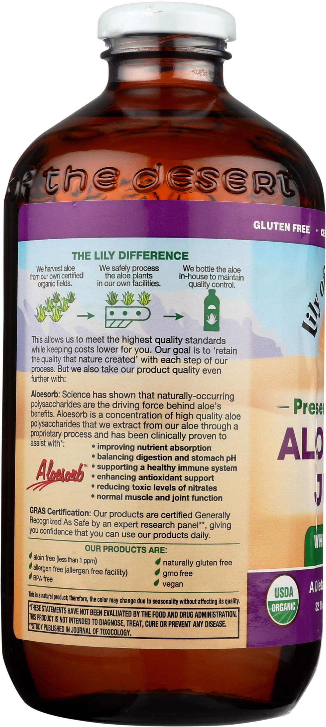 Nutritional information for Lily Of The Desert Aloe Vera Juice Whole Leaf 32 oz