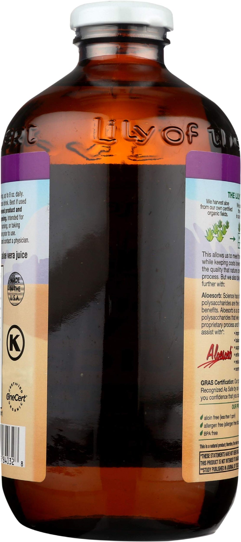 Organic certifications on Lily Of The Desert Aloe Vera Juice Whole Leaf 32 oz