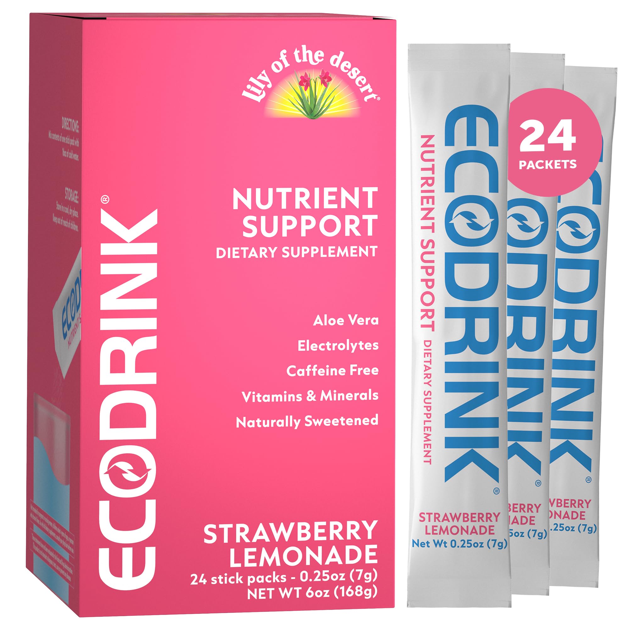 Lily of the Desert EcoDrink Strawberry Lemonade hydration packets box front