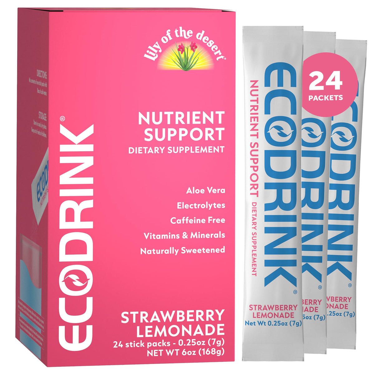 Lily of the Desert EcoDrink Strawberry Lemonade hydration packets box front