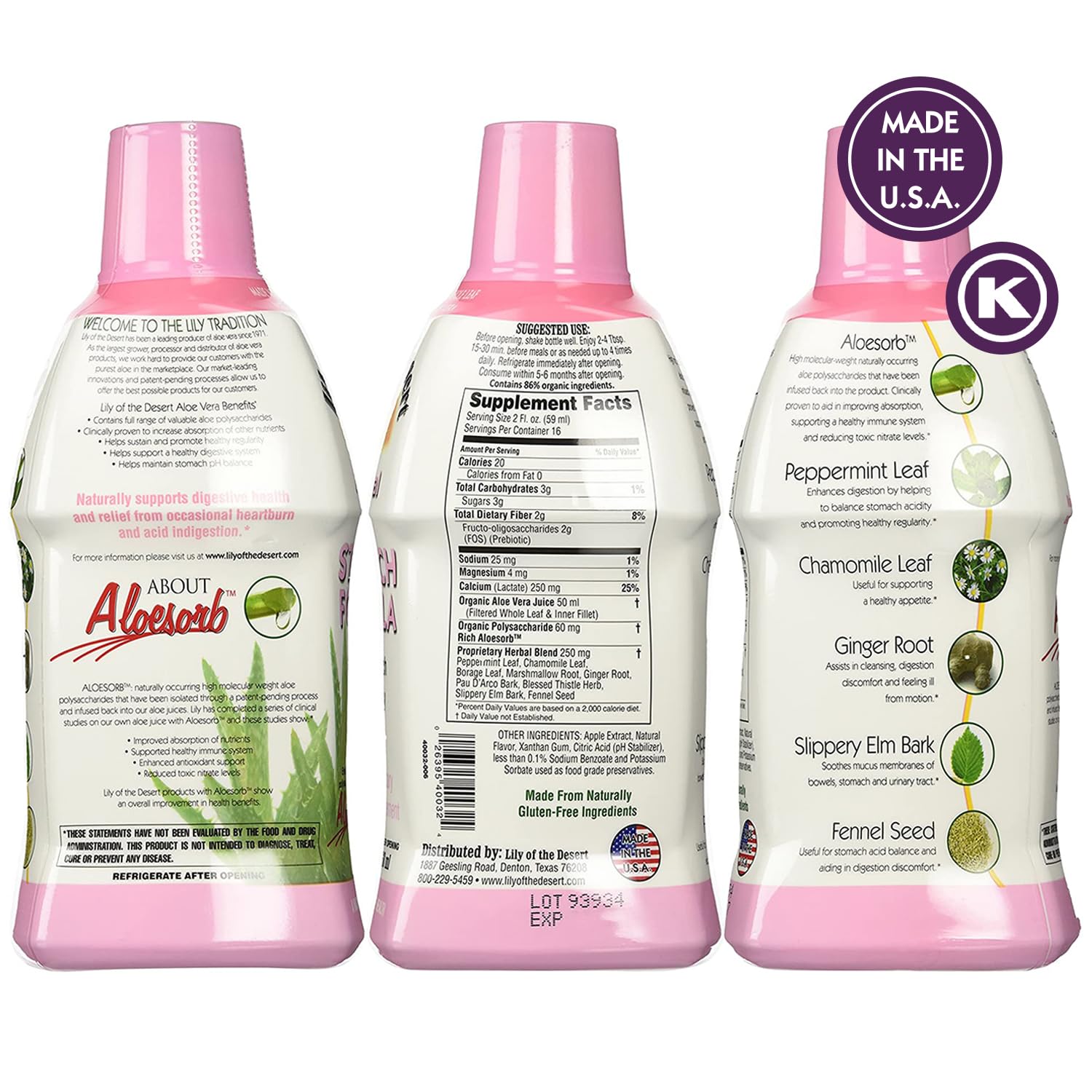 Front label of Lily Of The Desert Stomach Formula with Aloe Vera