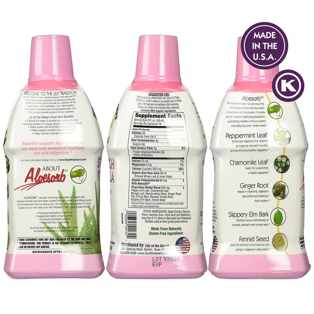 Label on Lily of the Desert Stomach Formula bottle