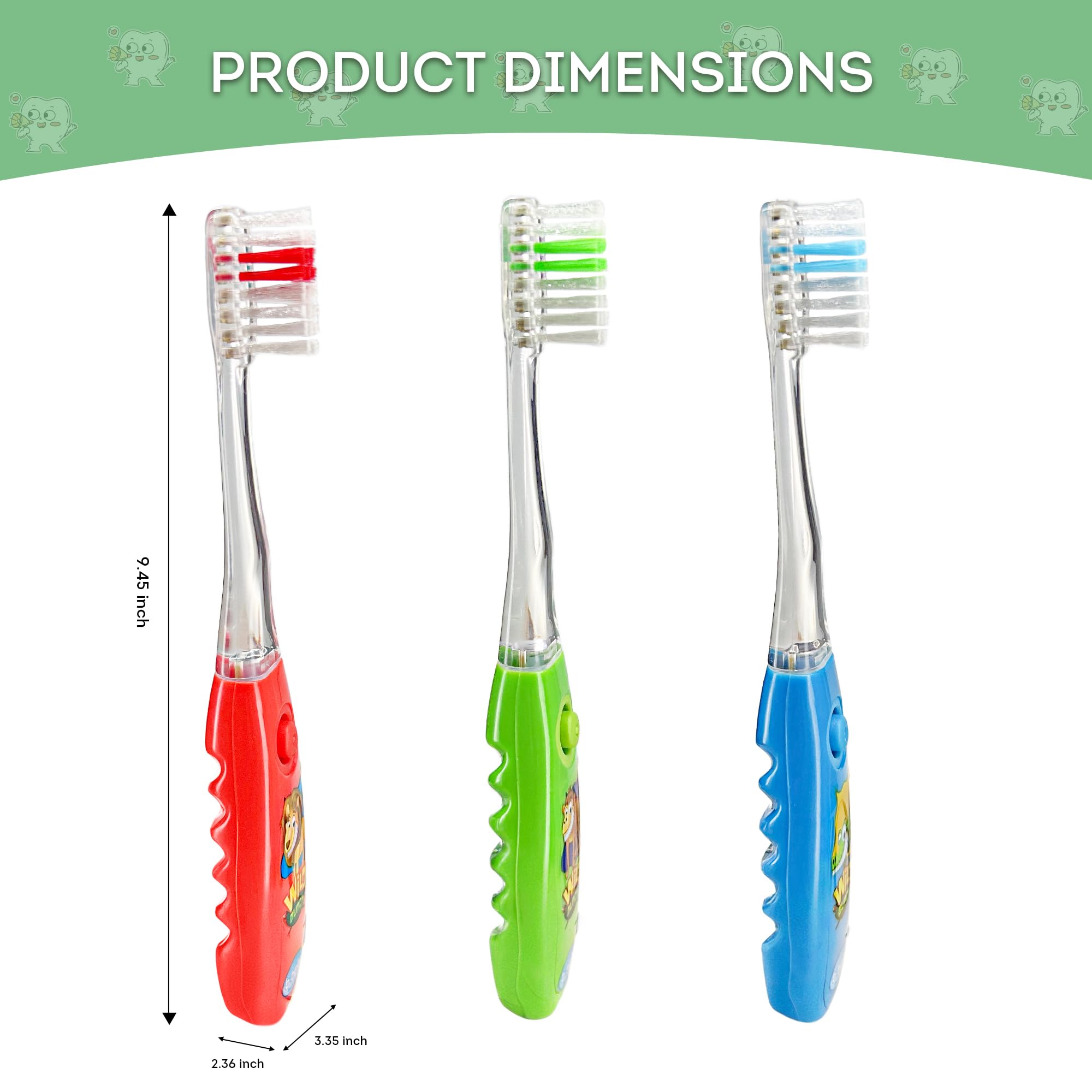 Three-pack Lily's Home Kids Toothbrushes in bright animal-themed colors