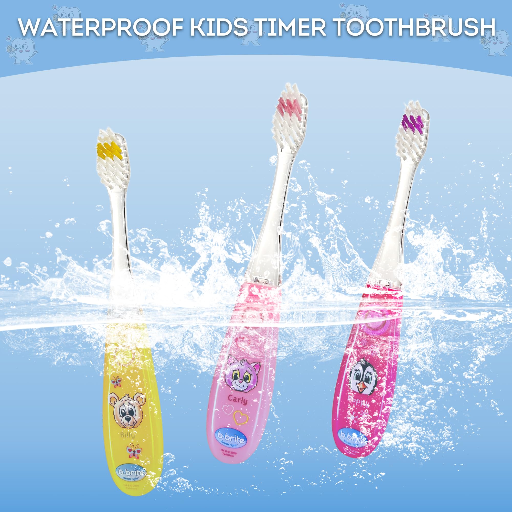 Close-up of animal-themed toothbrush with glow light