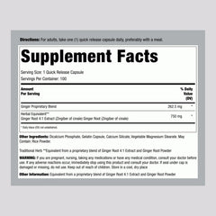 Ginger Root Capsules label showing 750 mg per capsule