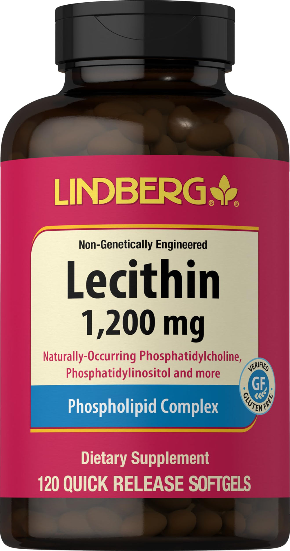 Lindberg Lecithin 1200mg softgel capsules bottle front view