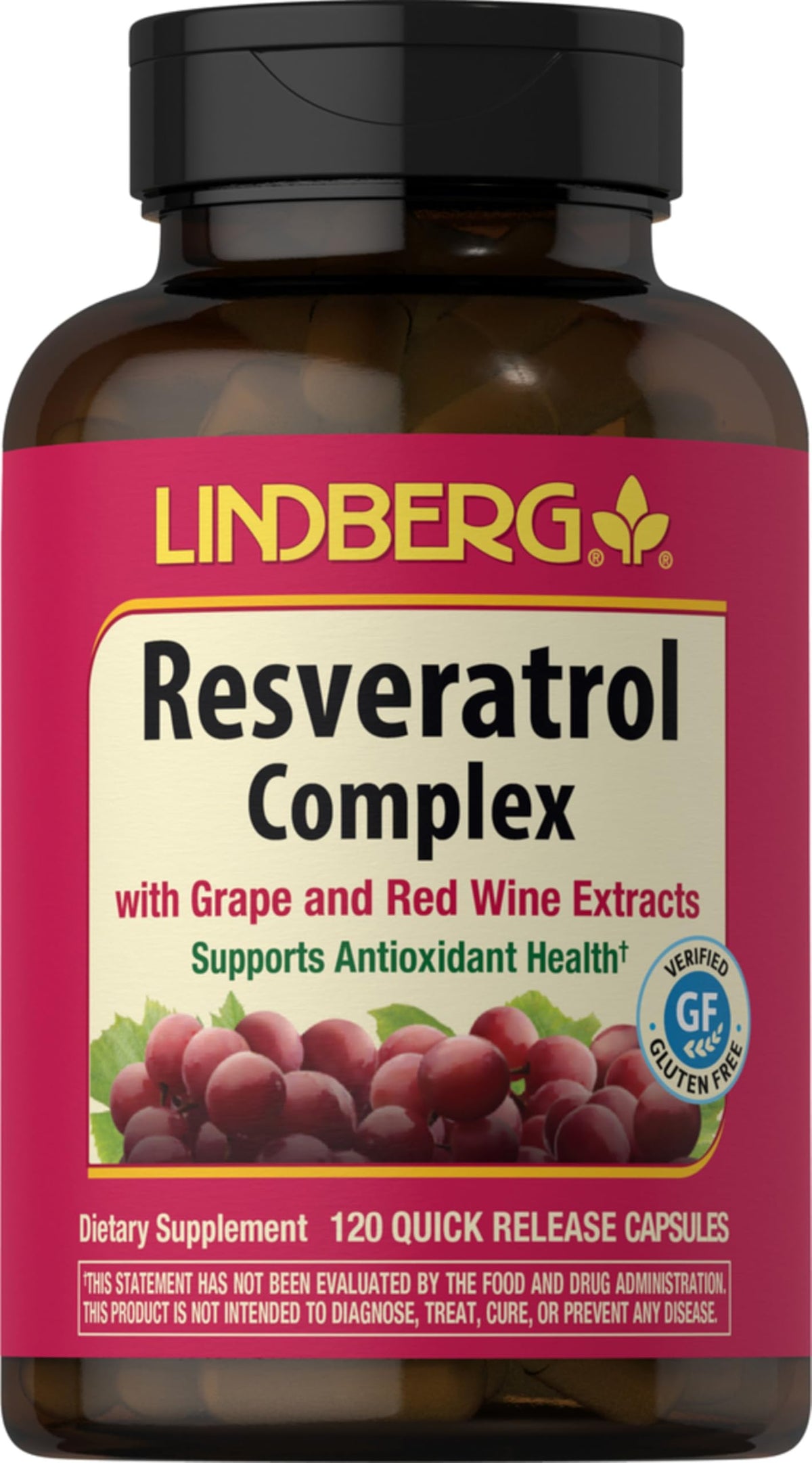 Bottle of Lindberg Resveratrol Supplement - 120 capsules