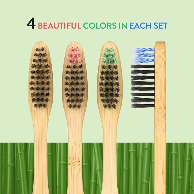 Pack of 4 Lindo EcoGrip Bamboo Toothbrushes in assorted colors