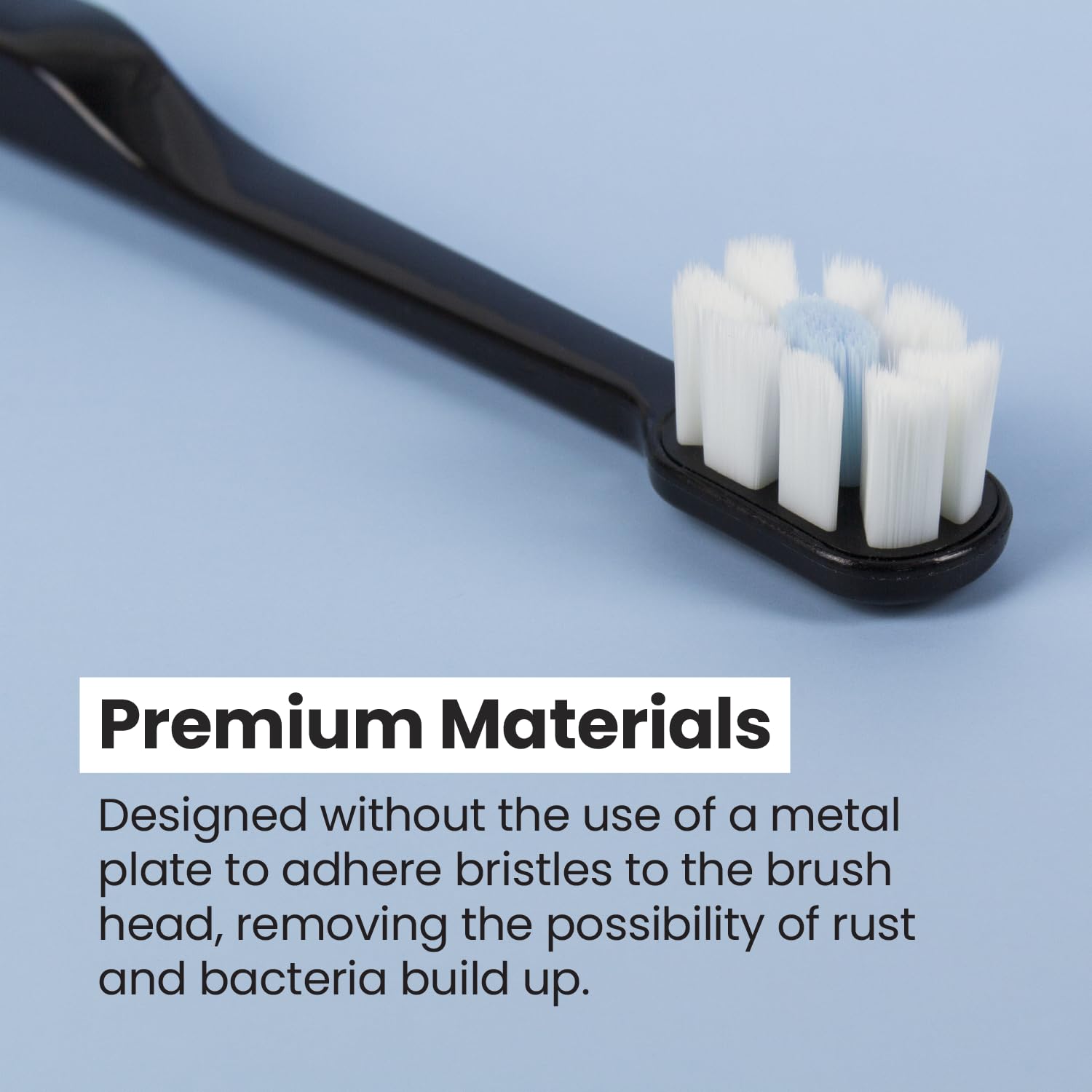 Lindo Polishing Toothbrush 4-pack showing blue, gray, beige, and black brushes