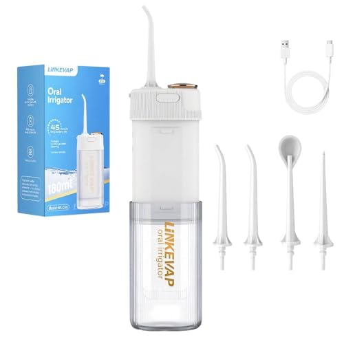 LINKEVAP portable water flosser Pearl White with 180 ml telescopic water tank