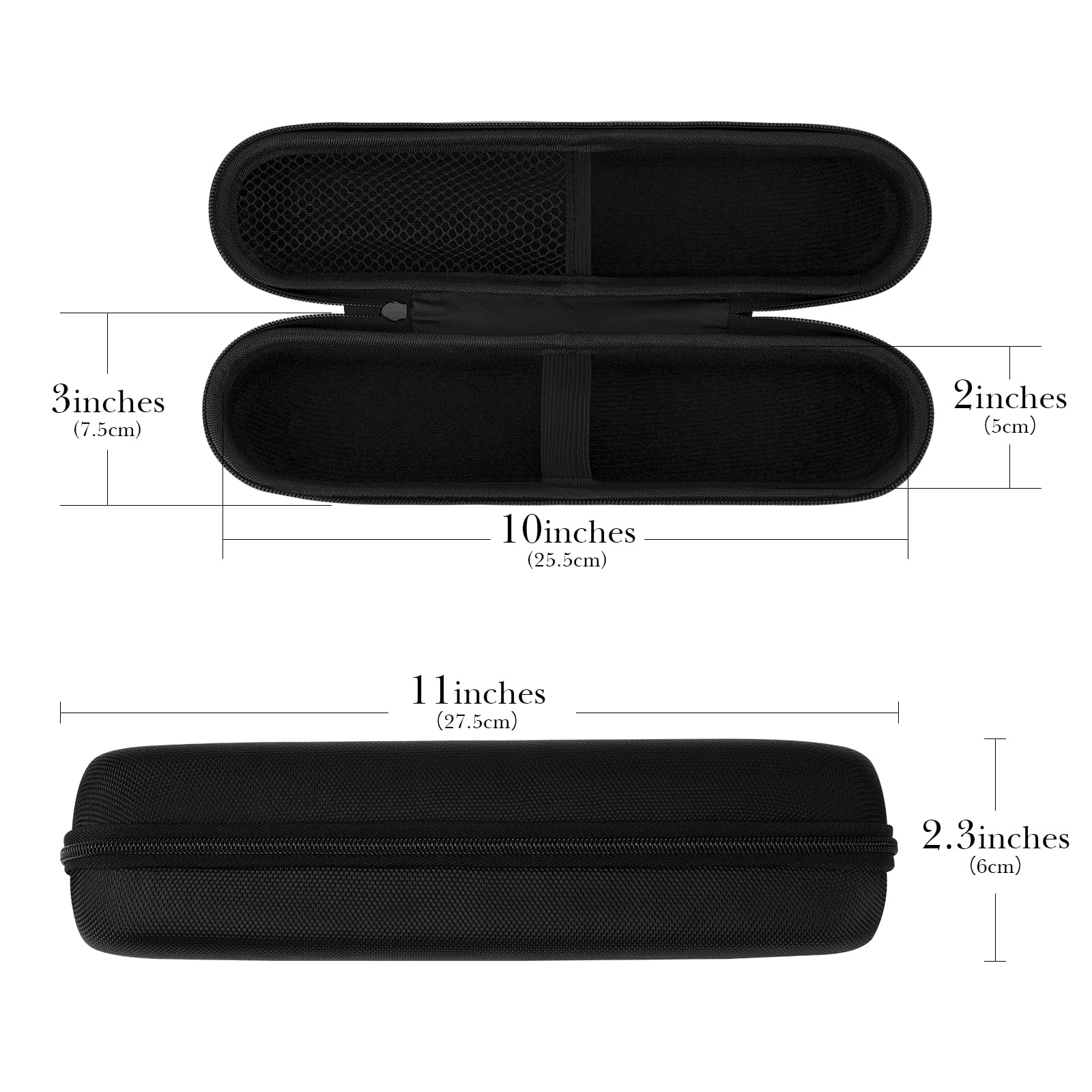 Compact dimensions of the travel case: 11 x 3 x 2.25 inches