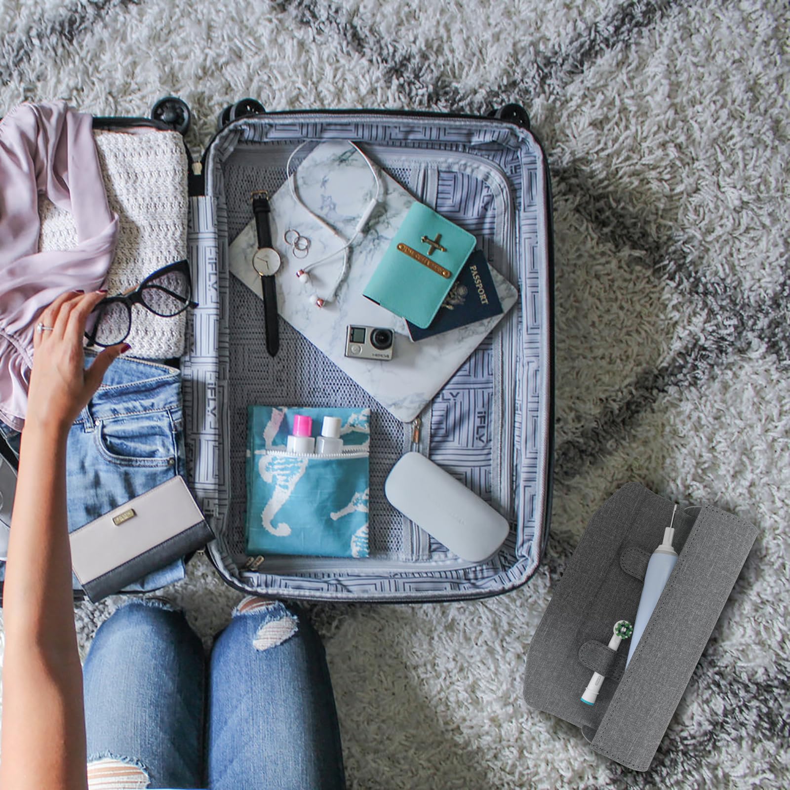 Interior view showing dual accessory loops inside the travel case