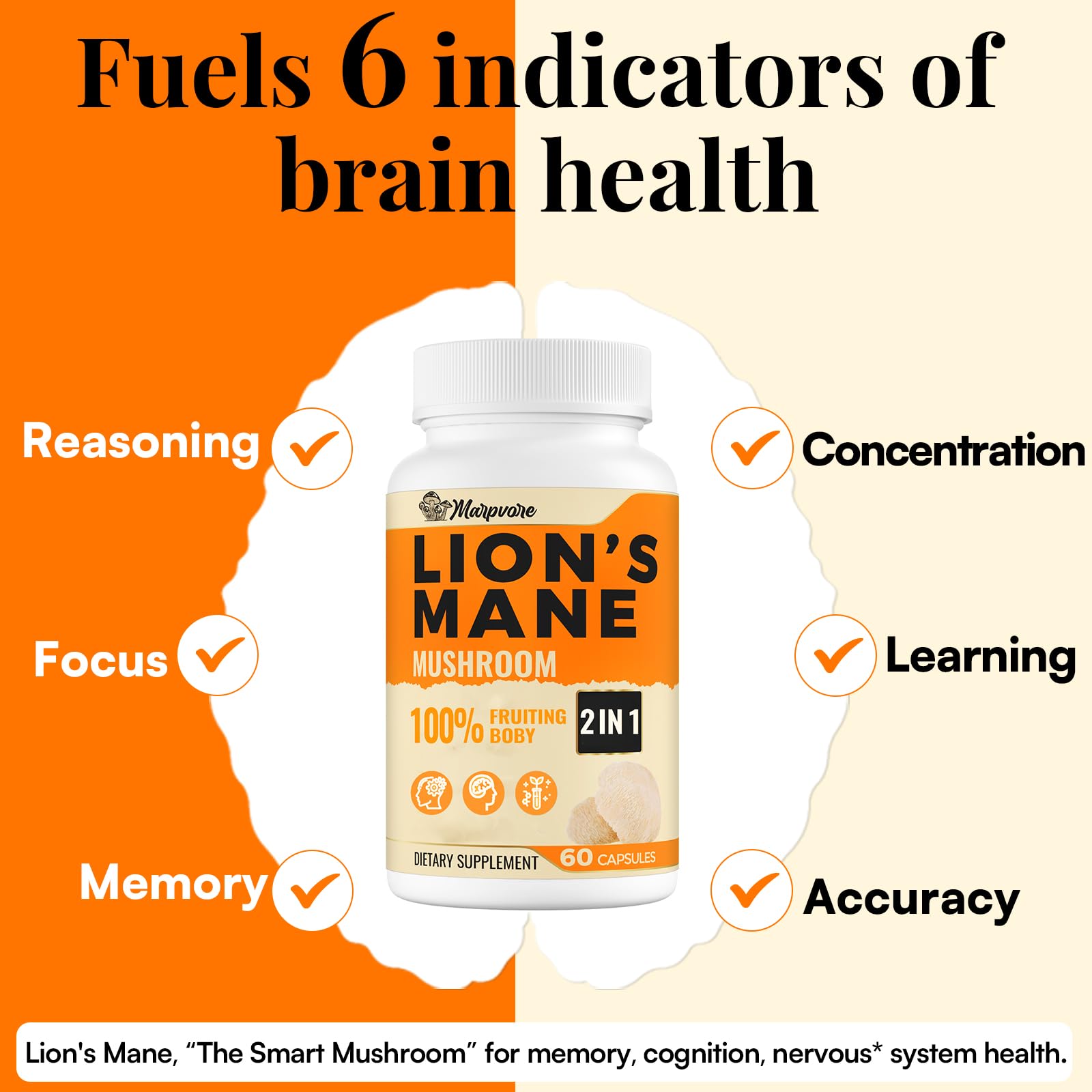 Close-up of 50:1 Lions Mane extract label showing 1,400 mg