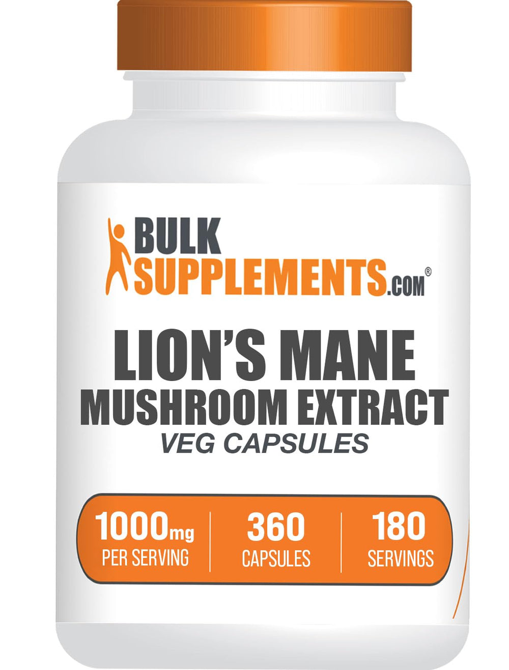 BulkSupplements Lion's Mane Capsules bottle with 1000 mg per serving and 360 capsules