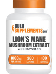BulkSupplements Lion's Mane Capsules bottle with 1000 mg per serving and 360 capsules