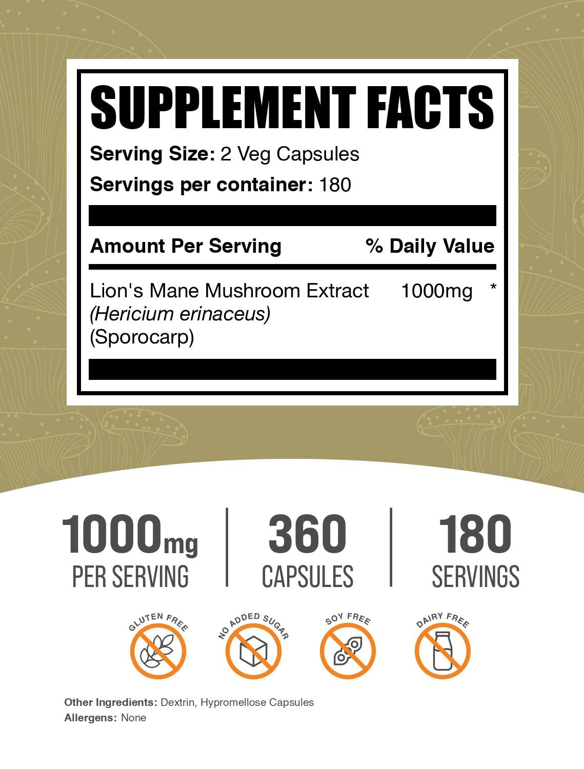 Close-up of Lion's Mane Mushroom Extract capsules