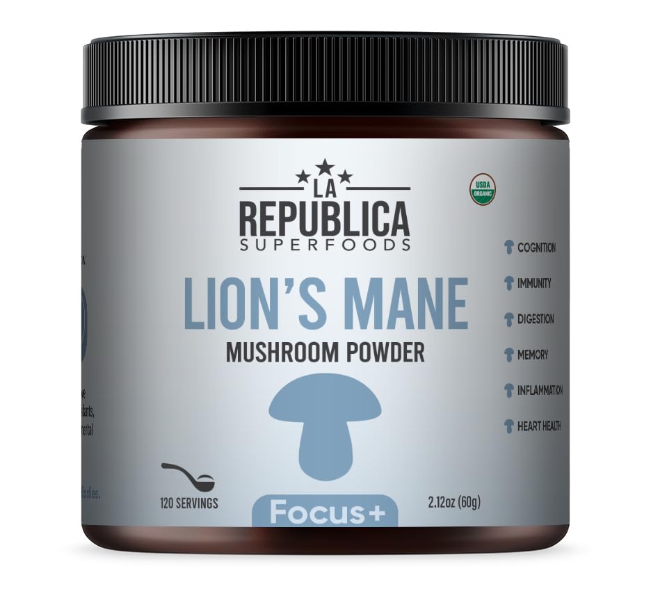 USDA Organic Lion's Mane powder from whole fruiting bodies, 120 servings
