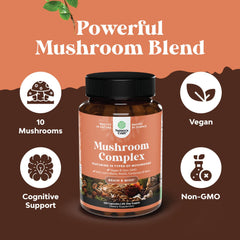 Lion's Mane and Reishi mushroom capsules in bottle