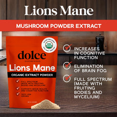 Close-up of organic Lion's Mane mushroom powder