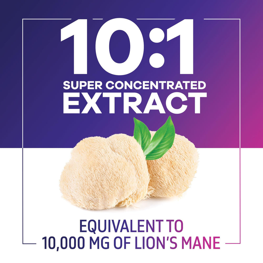 Close-up of Lions Mane capsules and powder extract