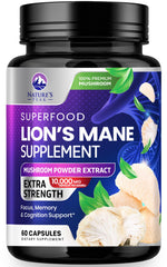 Bottle front view of Lions Mane Mushroom Capsules 10000mg