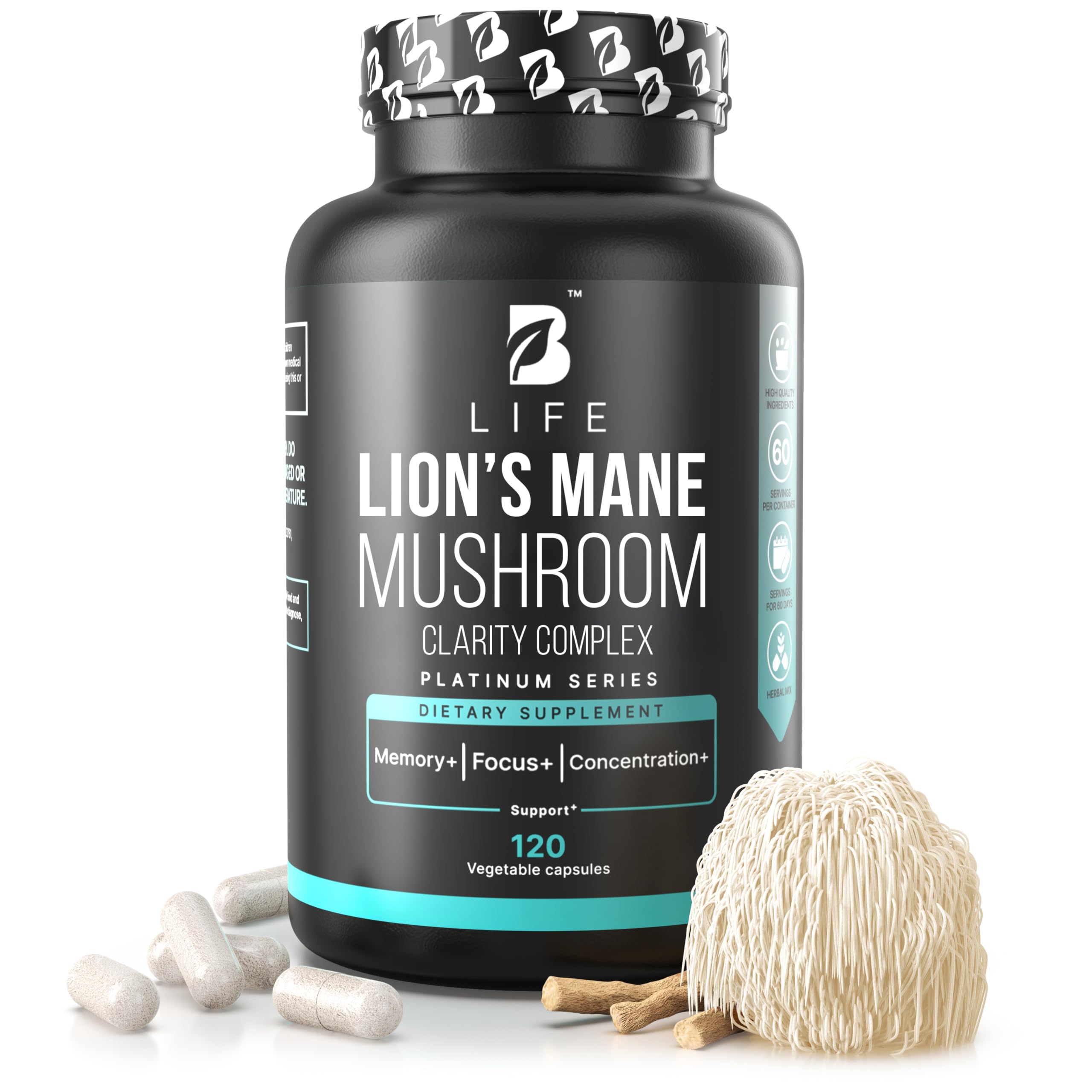 Lion's Mane mushroom capsules for memory, focus and clarity