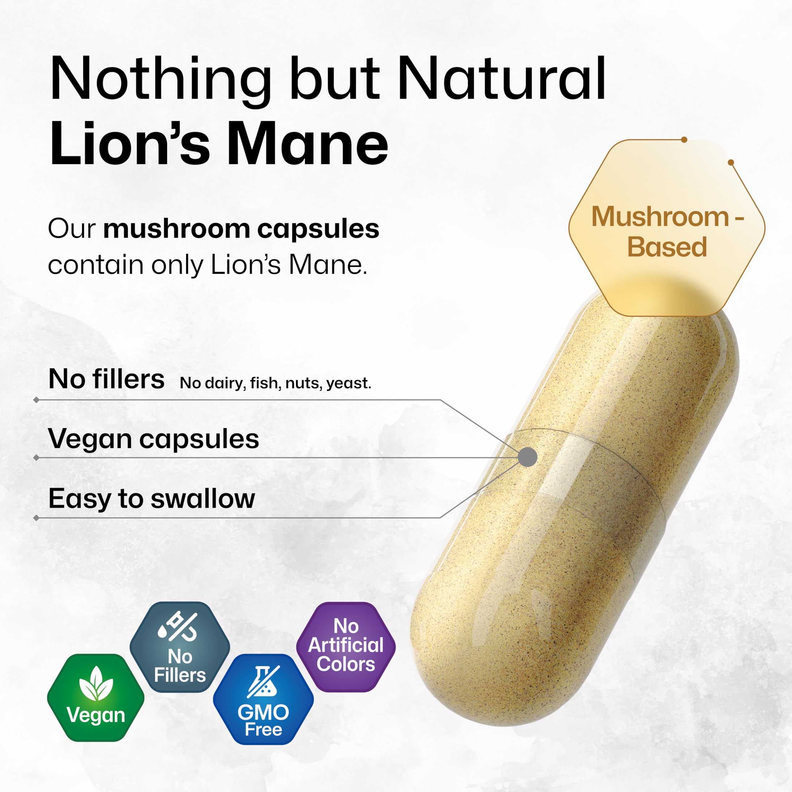 Lions Mane capsules made with vegan vegetable cellulose