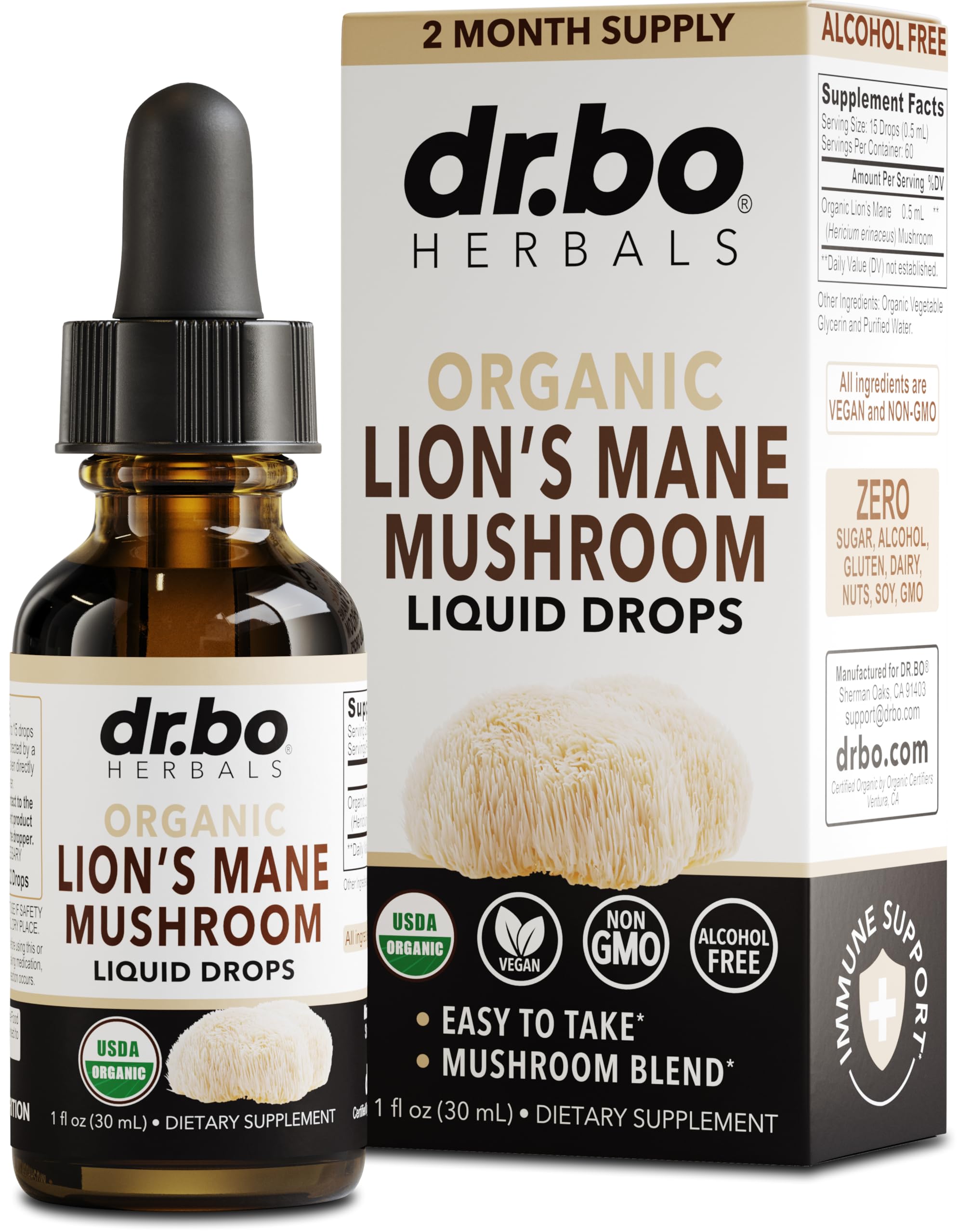 Bottle of Lions Mane mushroom supplement drops