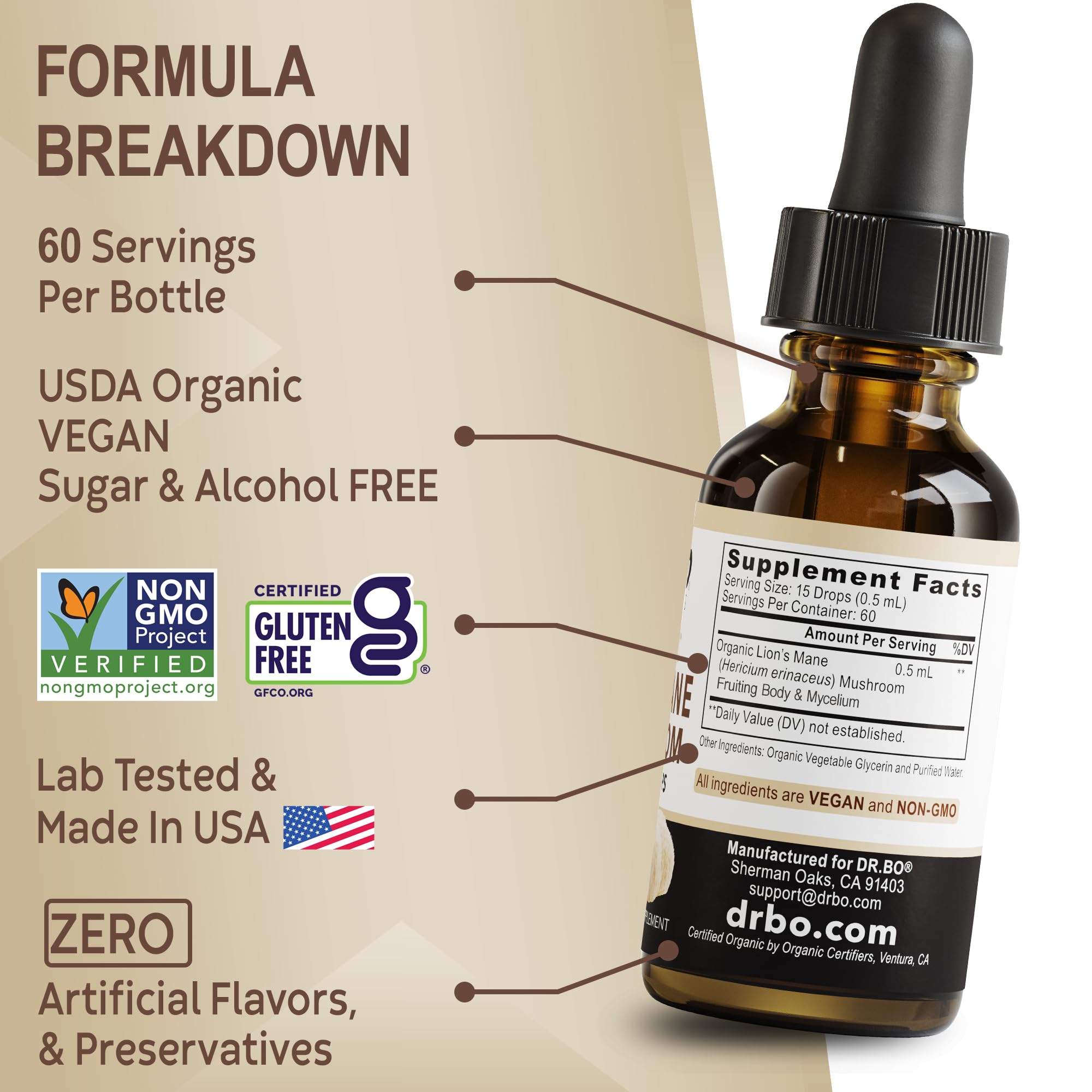 2-month supply packaging of Lions Mane drops