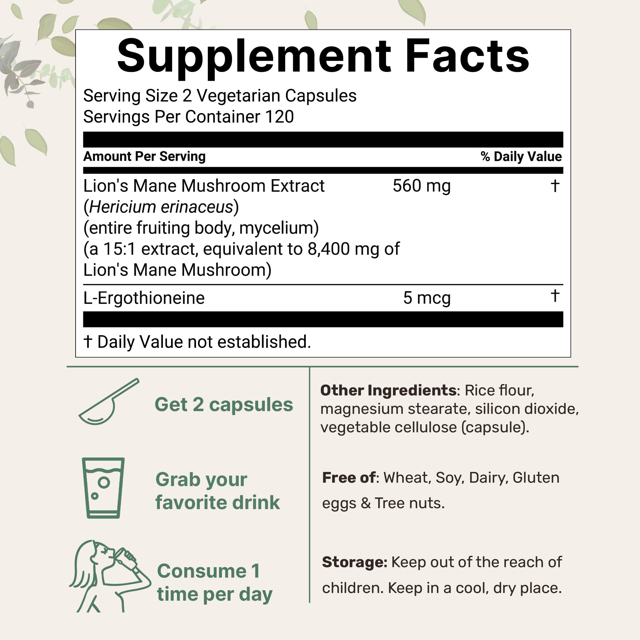 Lion's Mane with L-Ergothioneine 15:1 extract concept image.