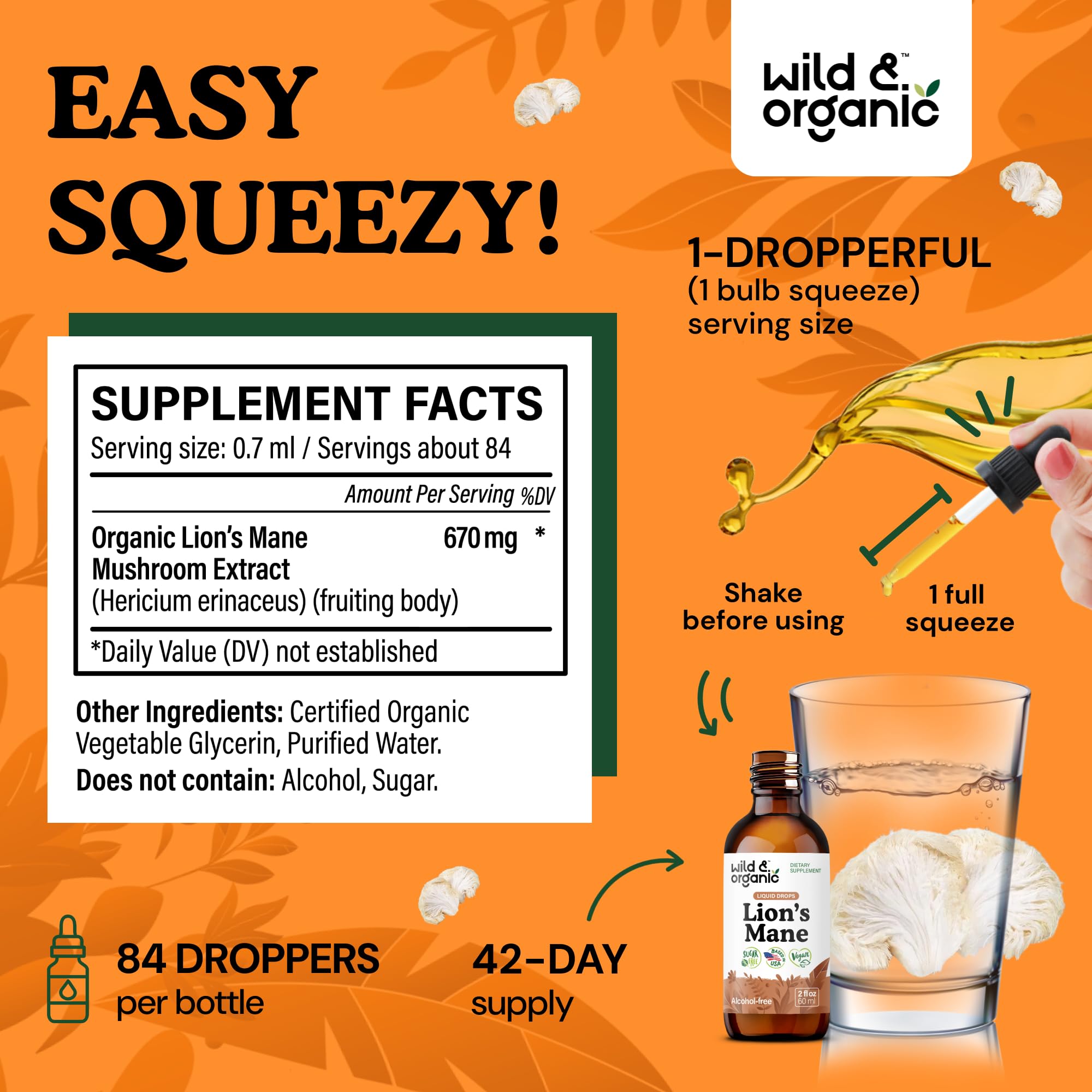 Close-up of 670 mg lions mane extract for brain support