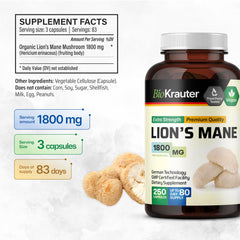 Close-up of Lions Mane extract powder from Hericium erinaceus