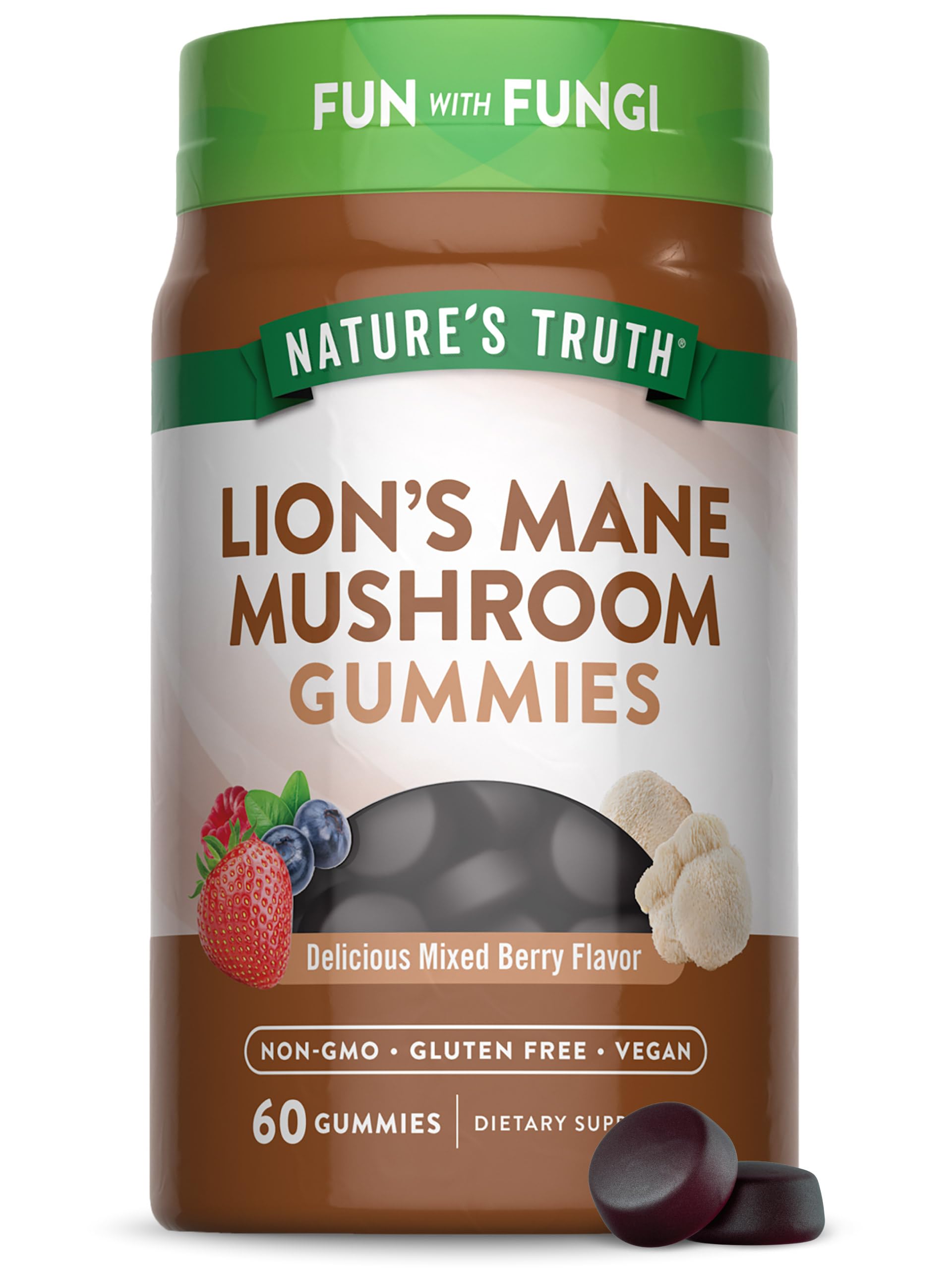 Nature's Truth Lion's Mane Gummies bottle with 60 count in mixed berry flavor
