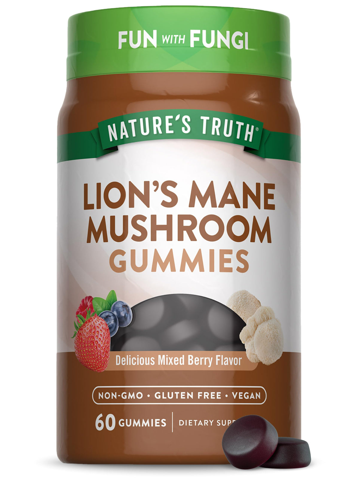 Nature's Truth Lion's Mane Gummies bottle with 60 count in mixed berry flavor