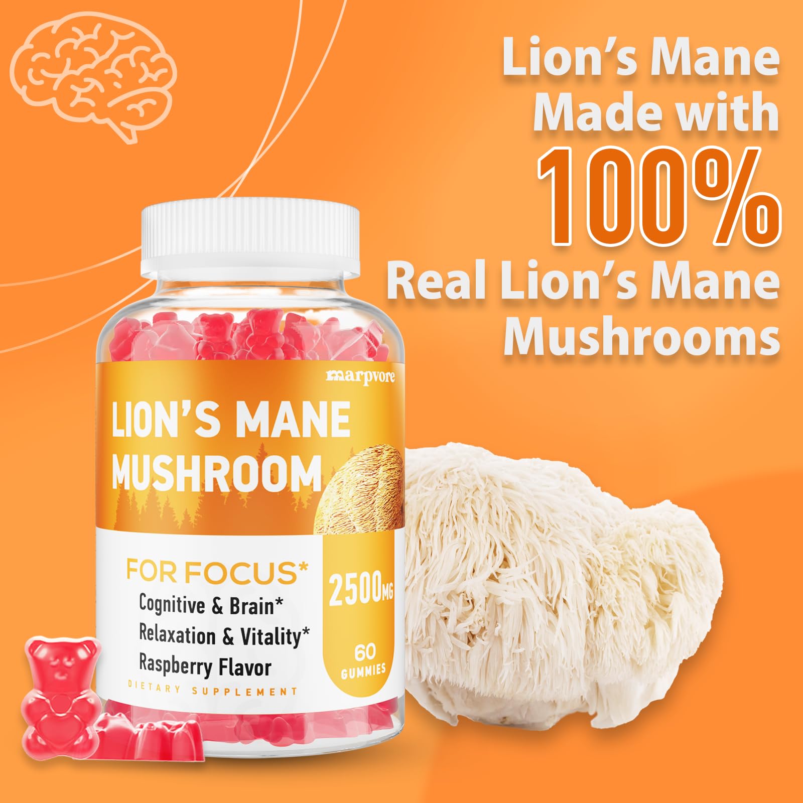 Gluten-free and vegan-friendly badge on Lions Mane Gummies