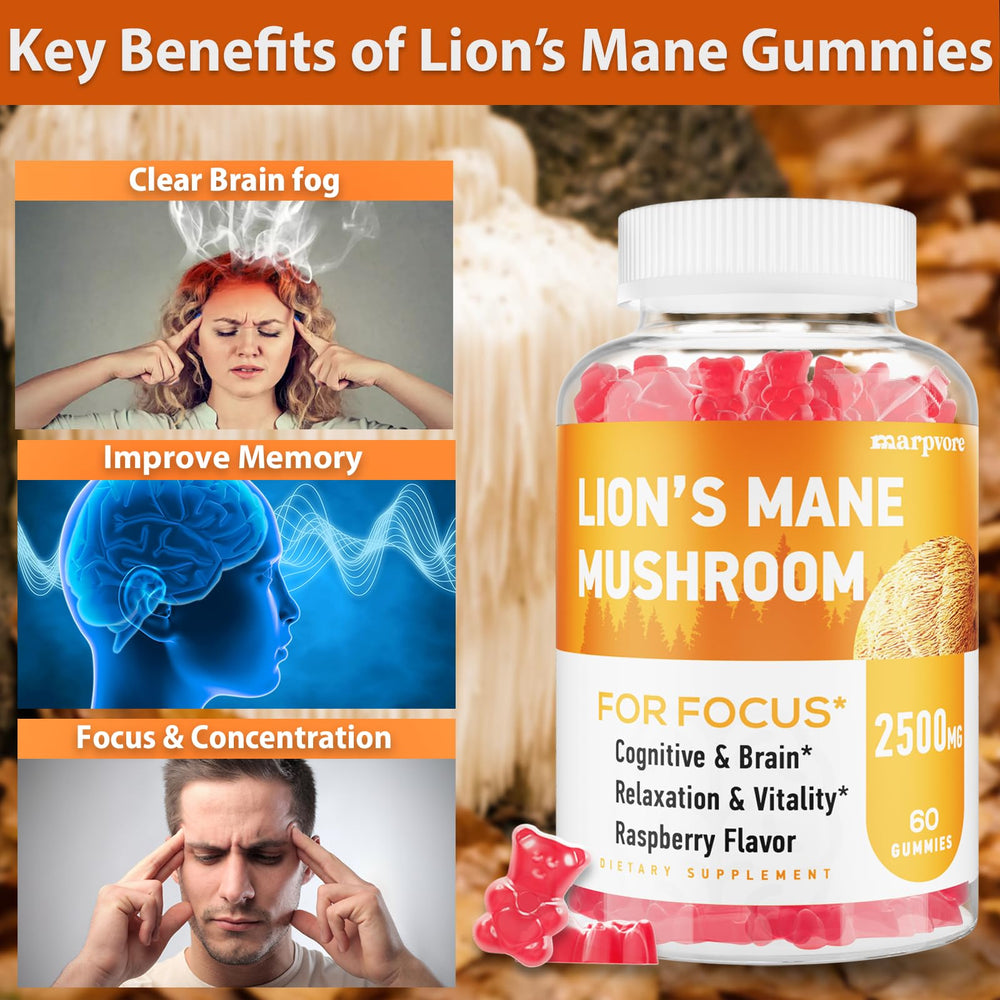 Close-up of Lion's Mane Gummies ingredients including ashwagandha and alpha GPC
