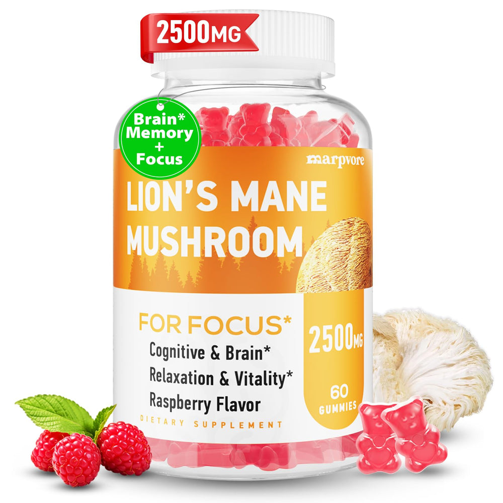 Front of Lions Mane Gummies bottle with organic label