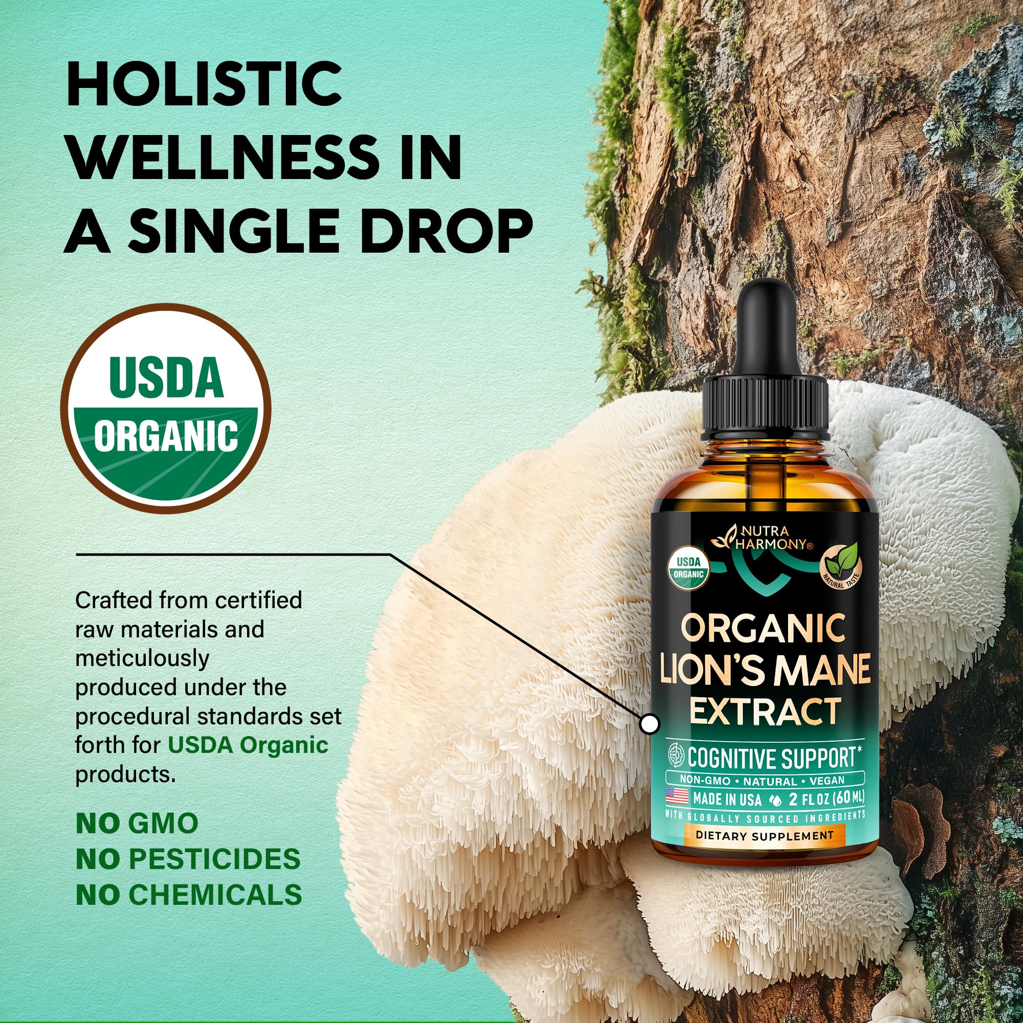 Pipette applying Lions Mane Liquid drops