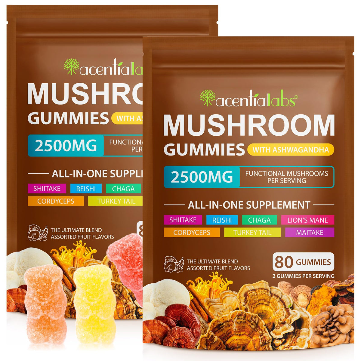 Bottle of Lions Mane Mushroom Gummies with Reishi and Cordyceps