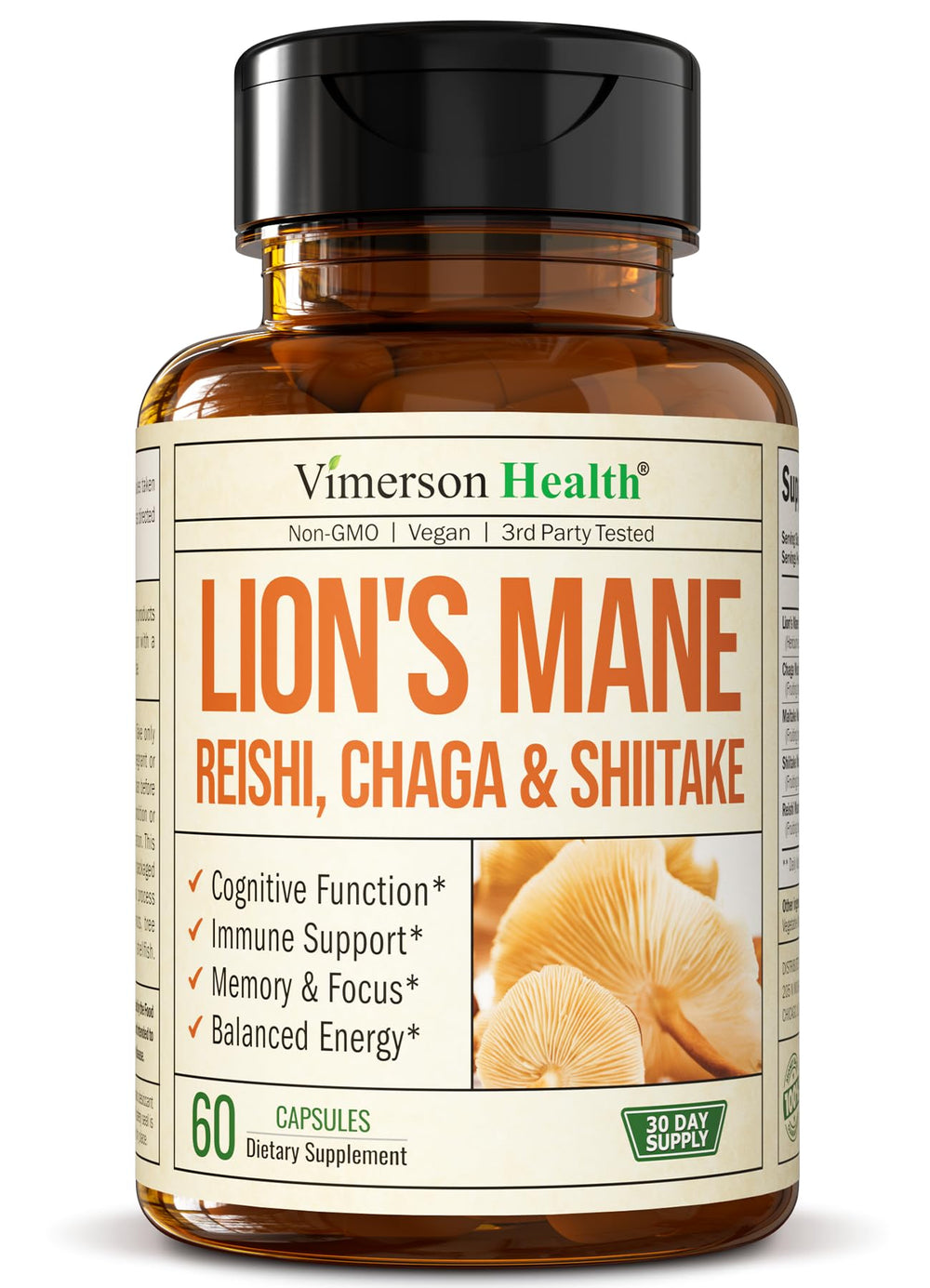 Lions Mane Supplement Capsules bottle on white background
