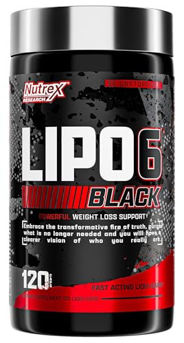 Nutrex Lipo-6 Black Max Strength Fat Burner bottle and capsules